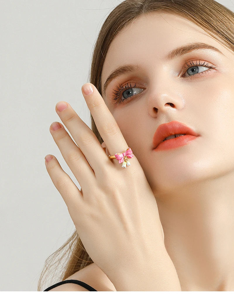 Bellflower Ring Handmade Enamle Elegant Ring 18K Gold-Plated