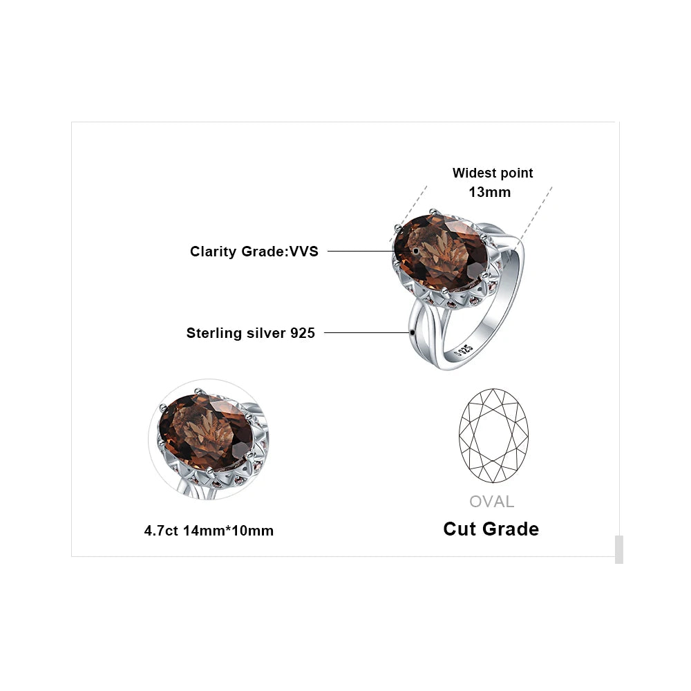 Jewelry Genuine Oval Smoky Quartz 925 Sterling Silver Big Gemstone Jewelry