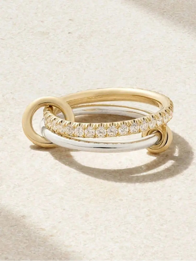925 Sterling Silver Simple Fashion Multi-Layer Round Zircon Ring  High Quality Fine Jewelry