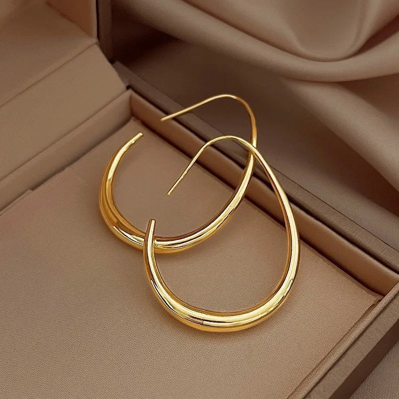 Golden Ellipse Hoop Earrings