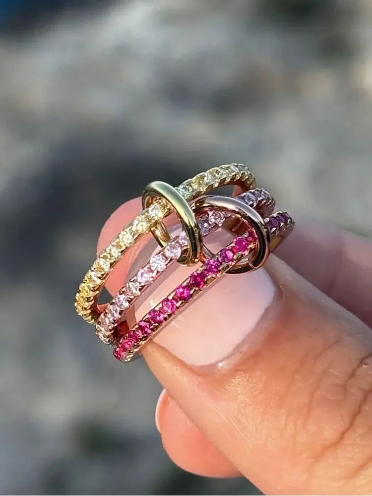 925 Sterling Silver Simple Fashion Multi-Layer Round Zircon Ring  High Quality Fine Jewelry