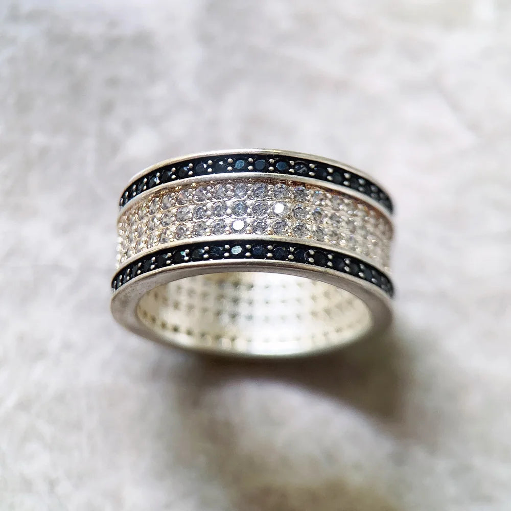 Black And White Ring,Europe Style Glam Fine Jewerly In 925 Sterling Silver