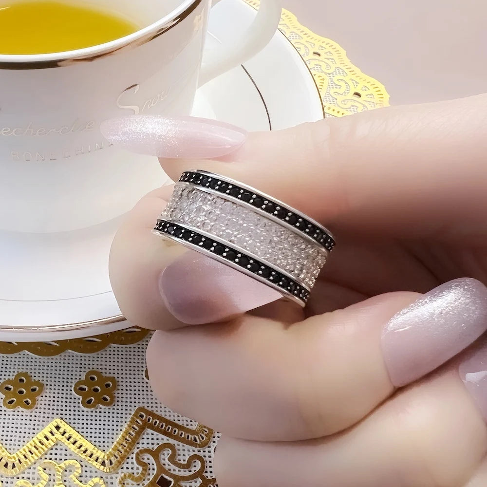 Black And White Ring,Europe Style Glam Fine Jewerly In 925 Sterling Silver