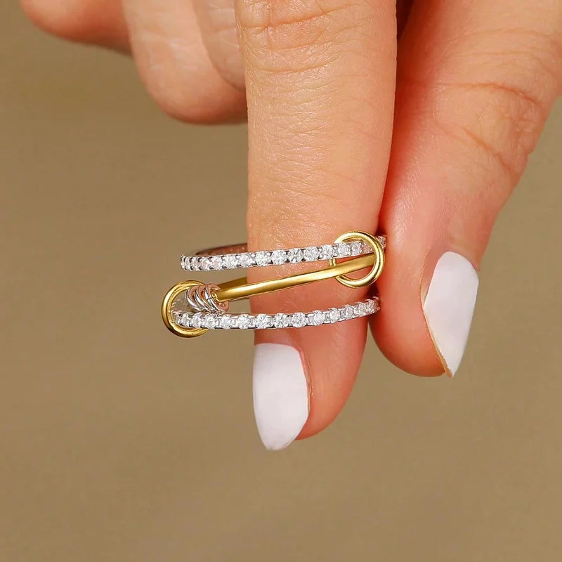 925 Sterling Silver Simple Fashion Multi-Layer Round Zircon Ring  High Quality Fine Jewelry