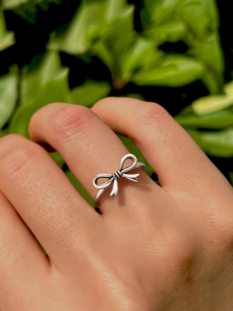 925 Sterling Silver Vintage Big Bow Rings High Quality Jewelry
