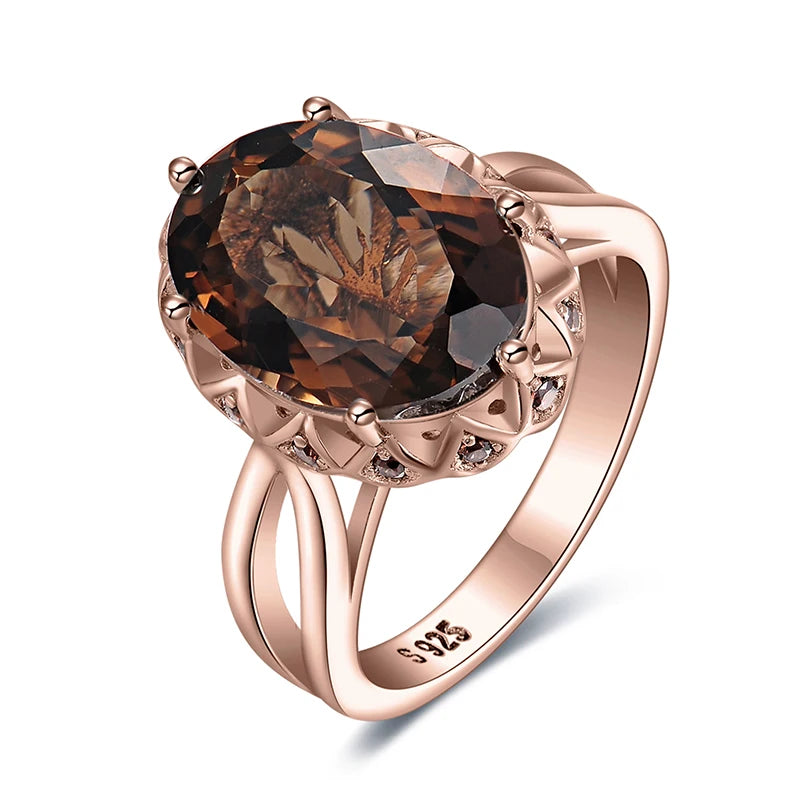 Jewelry Genuine Oval Smoky Quartz 925 Sterling Silver Big Gemstone Jewelry