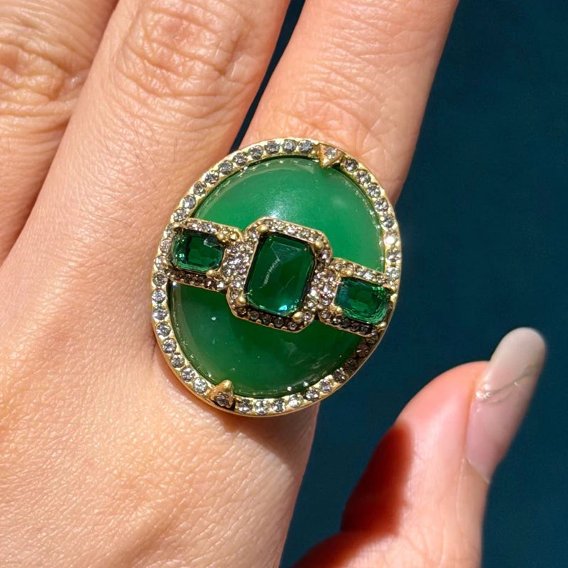 Vintage Green Emerald Egg Rings For Woman Luxury Art Deco Jewelry Girls Fashion Party Brand High Quality Gift Trending 2026