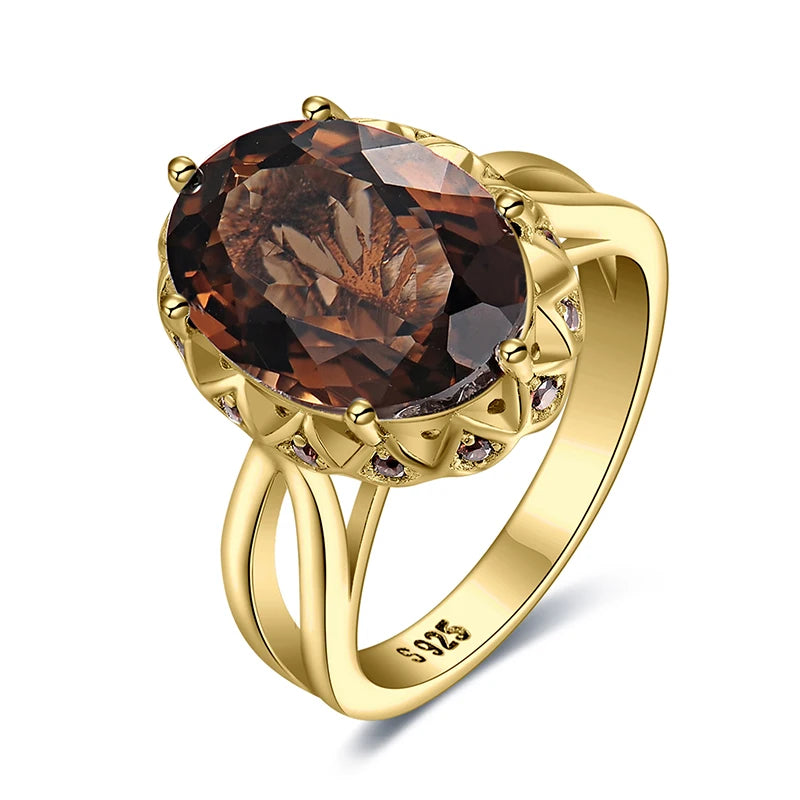 Jewelry Genuine Oval Smoky Quartz 925 Sterling Silver Big Gemstone Jewelry