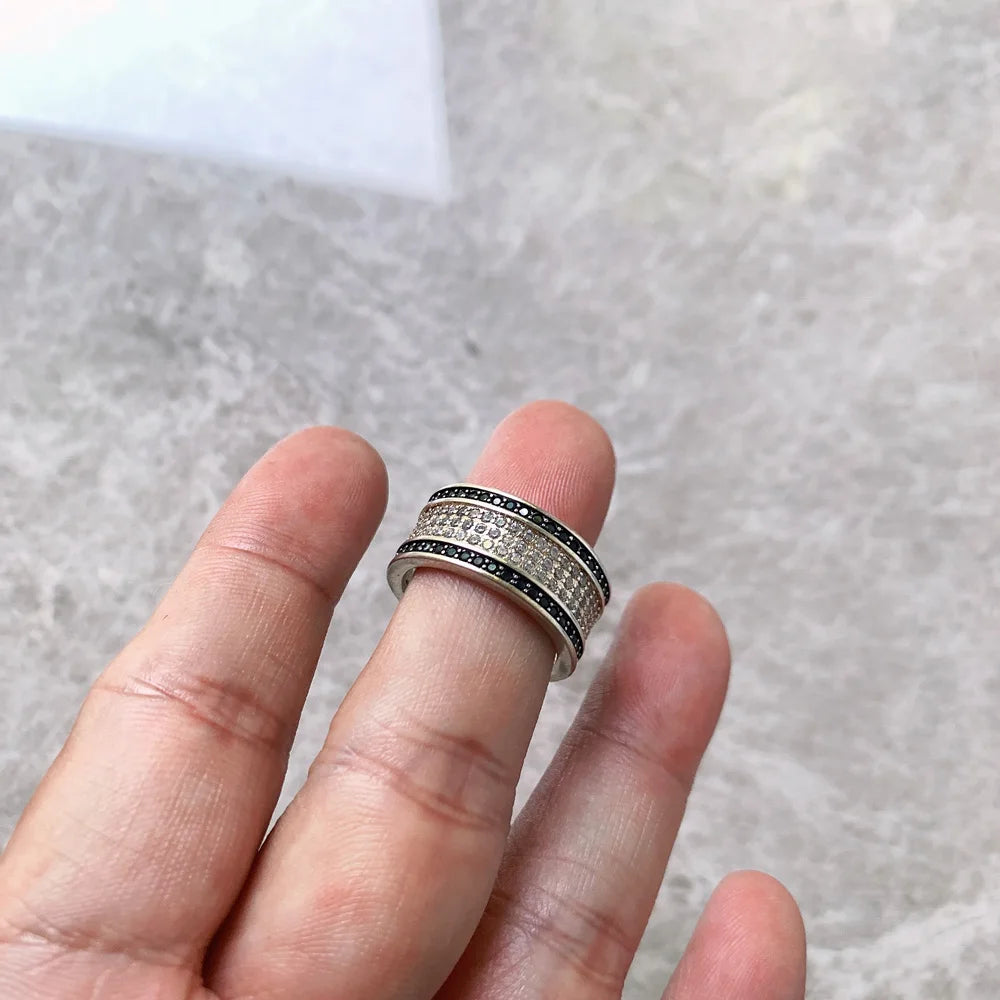 Black And White Ring,Europe Style Glam Fine Jewerly In 925 Sterling Silver