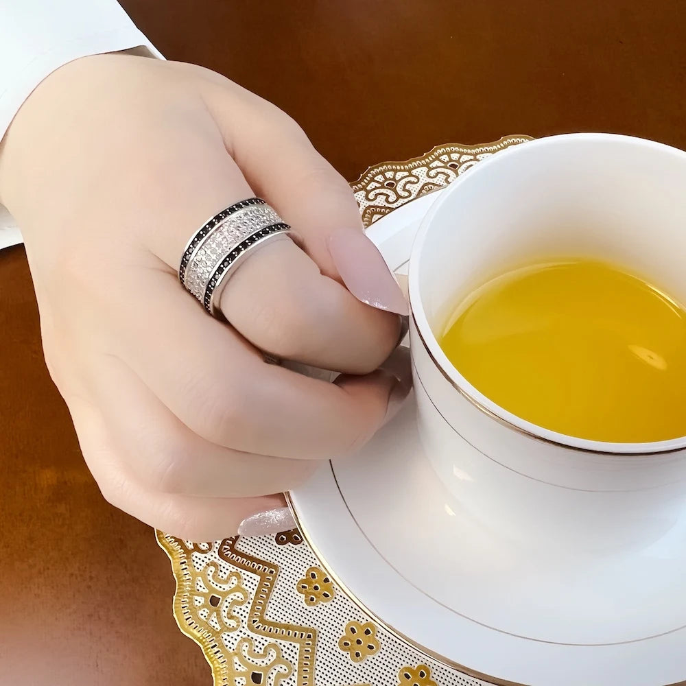 Black And White Ring,Europe Style Glam Fine Jewerly In 925 Sterling Silver