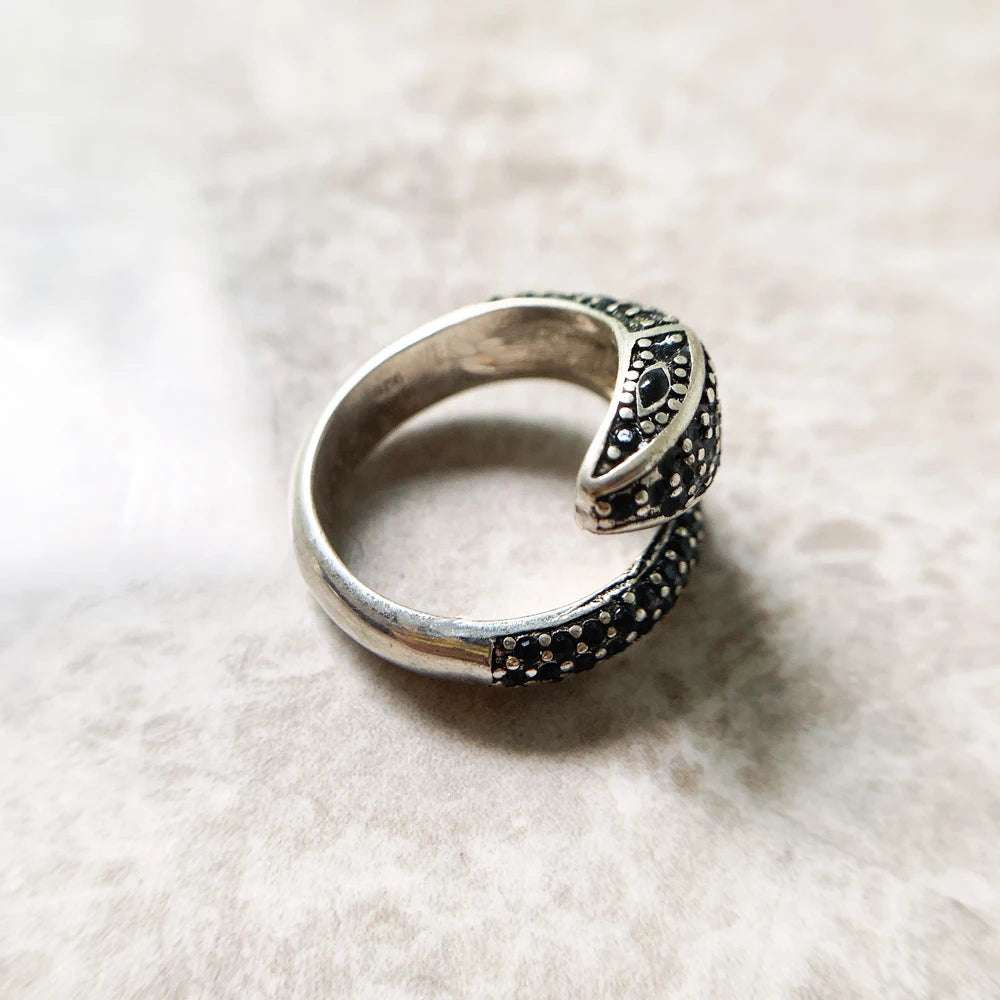 Open-end Black Snake Ring,Europe Style Glam Fine Jewerly In 925 Sterling Silver