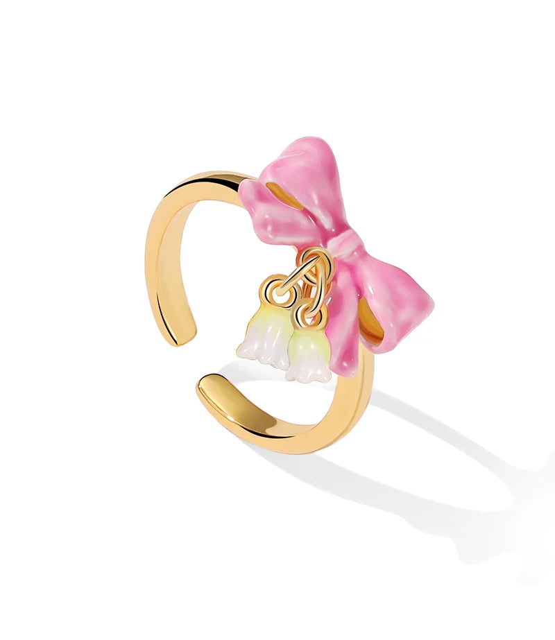 Bellflower Ring Handmade Enamle Elegant Ring 18K Gold-Plated