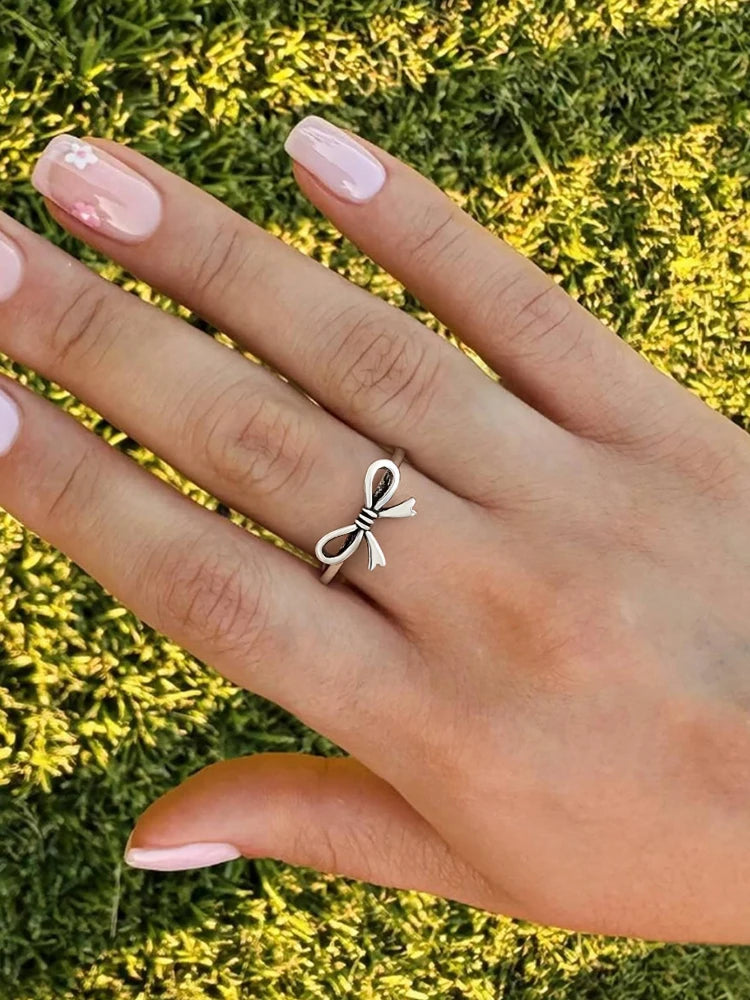 925 Sterling Silver Vintage Big Bow Rings High Quality Jewelry