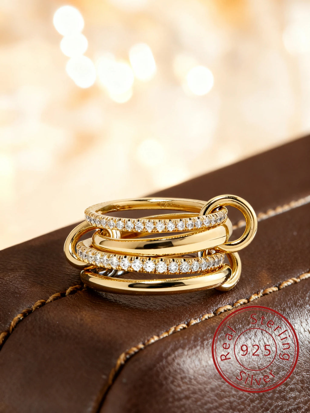 925 Sterling Silver Simple Fashion Multi-Layer Round Zircon Ring  High Quality Fine Jewelry