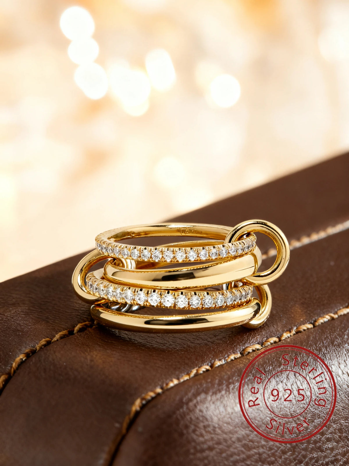 925 Sterling Silver Simple Fashion Multi-Layer Round Zircon Ring  High Quality Fine Jewelry