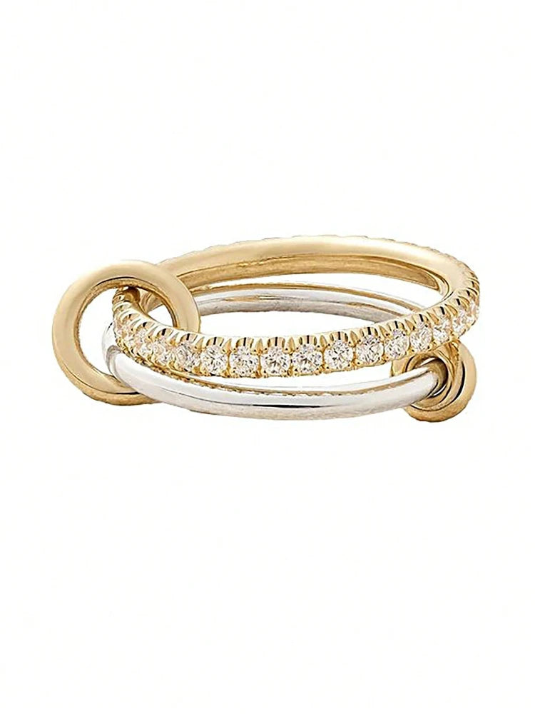 925 Sterling Silver Simple Fashion Multi-Layer Round Zircon Ring  High Quality Fine Jewelry