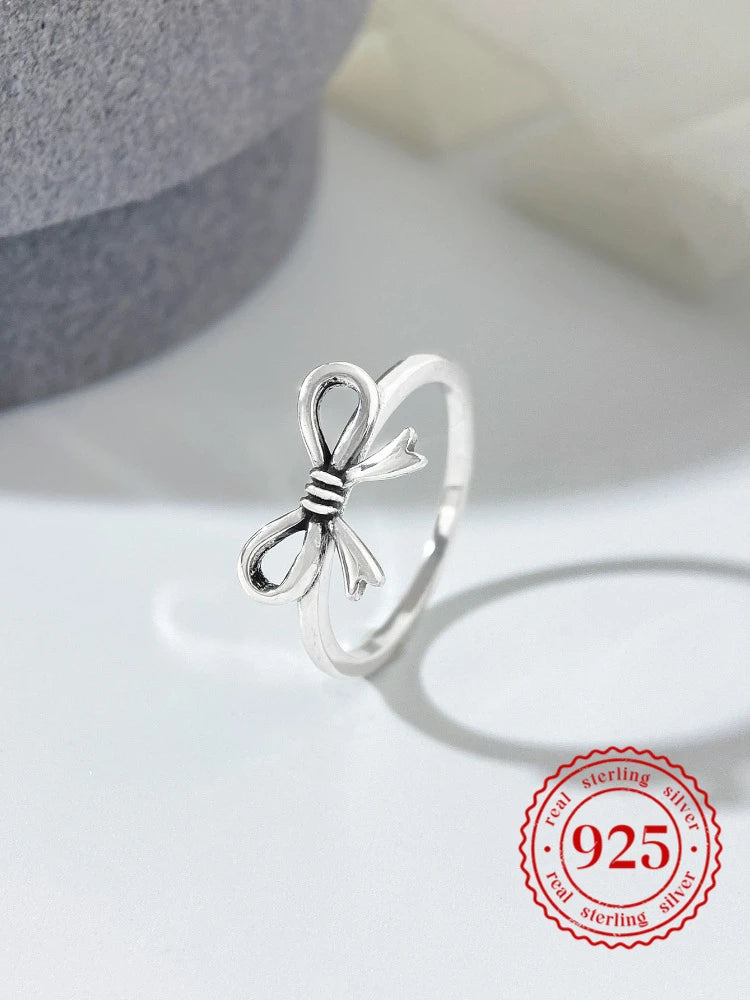 925 Sterling Silver Vintage Big Bow Rings High Quality Jewelry