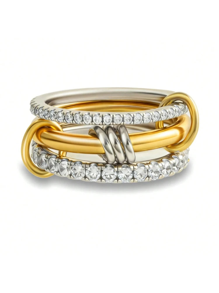 925 Sterling Silver Simple Fashion Multi-Layer Round Zircon Ring  High Quality Fine Jewelry