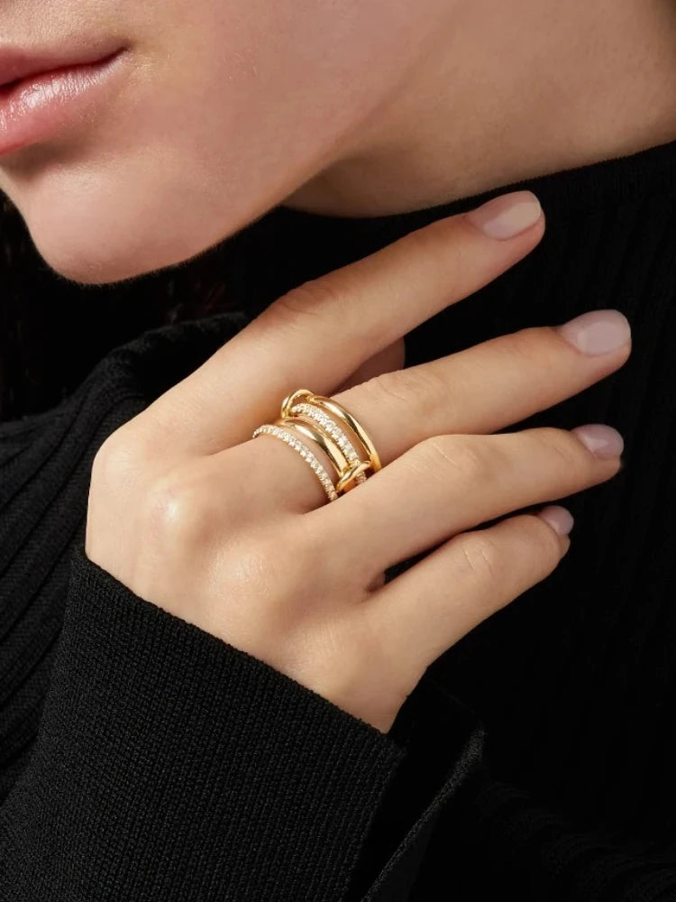 925 Sterling Silver Simple Fashion Multi-Layer Round Zircon Ring  High Quality Fine Jewelry