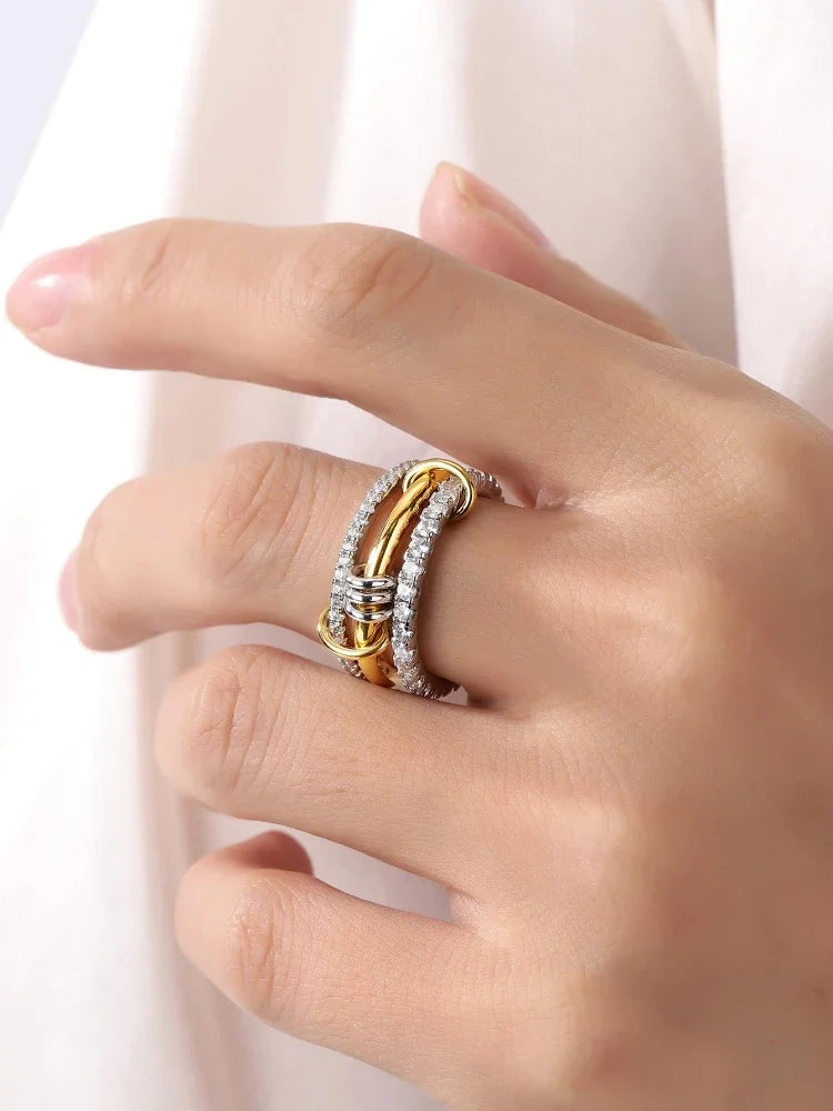 925 Sterling Silver Simple Fashion Multi-Layer Round Zircon Ring  High Quality Fine Jewelry