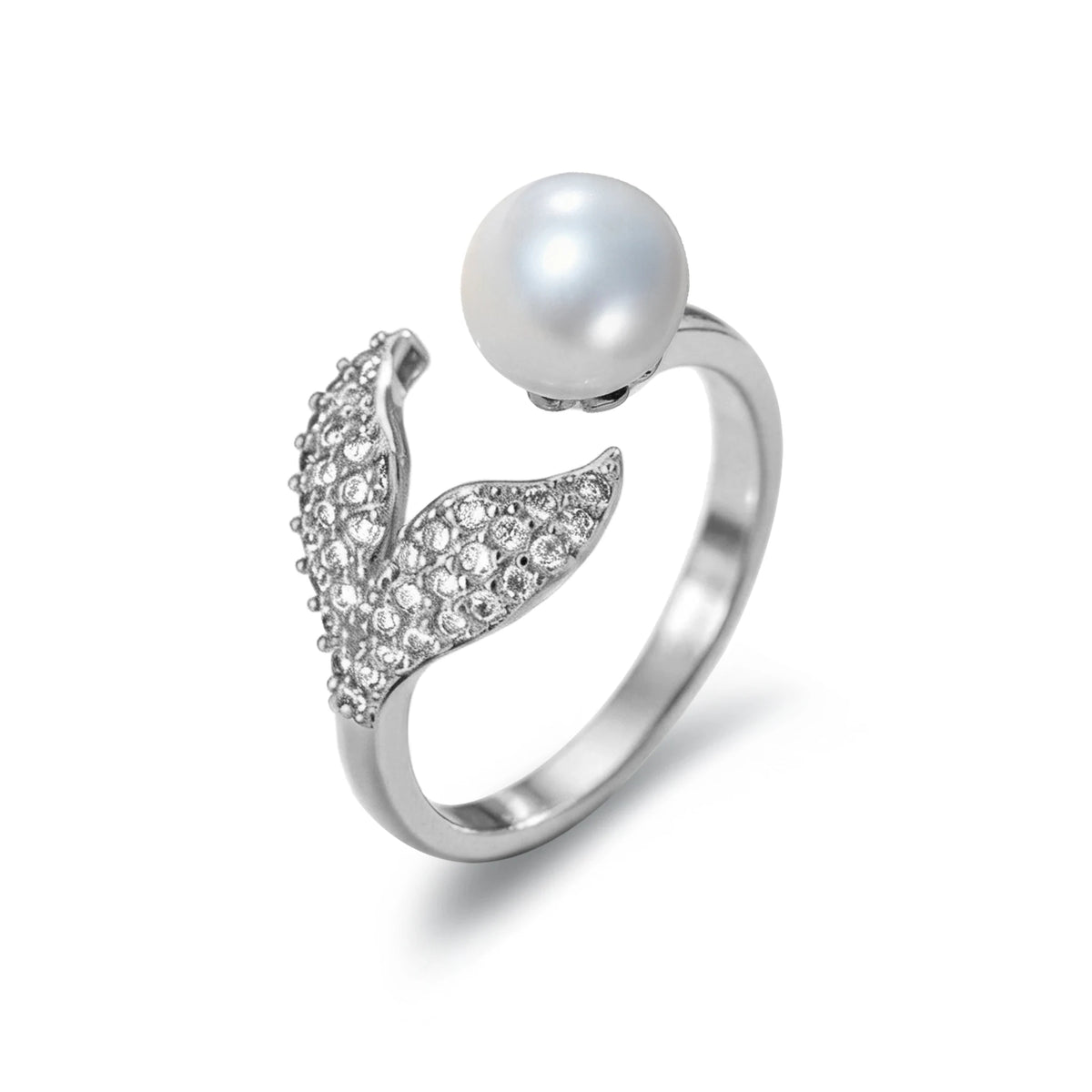 Water Pearl 925 Sterling Silver Open Ajustable Ring Fish Tail 18K Yellow Gold Plated Trendy Gemstone Jewelry