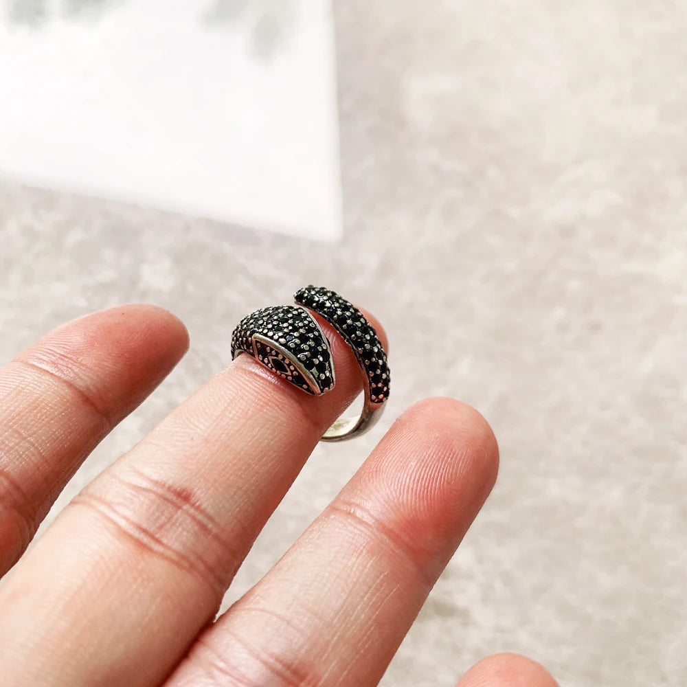 Open-end Black Snake Ring,Europe Style Glam Fine Jewerly In 925 Sterling Silver