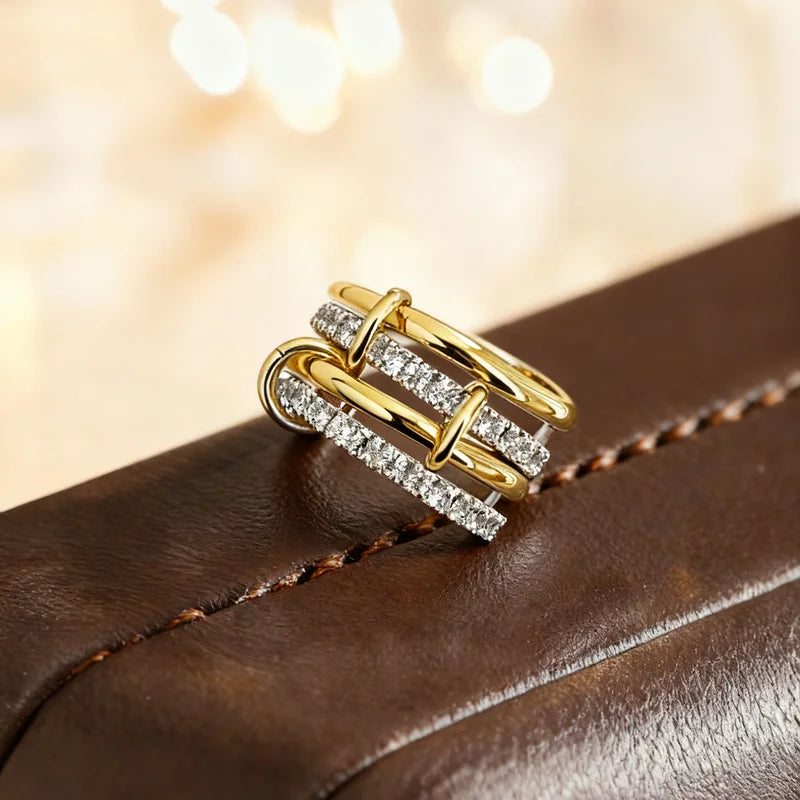 925 Sterling Silver Simple Fashion Multi-Layer Round Zircon Ring  High Quality Fine Jewelry